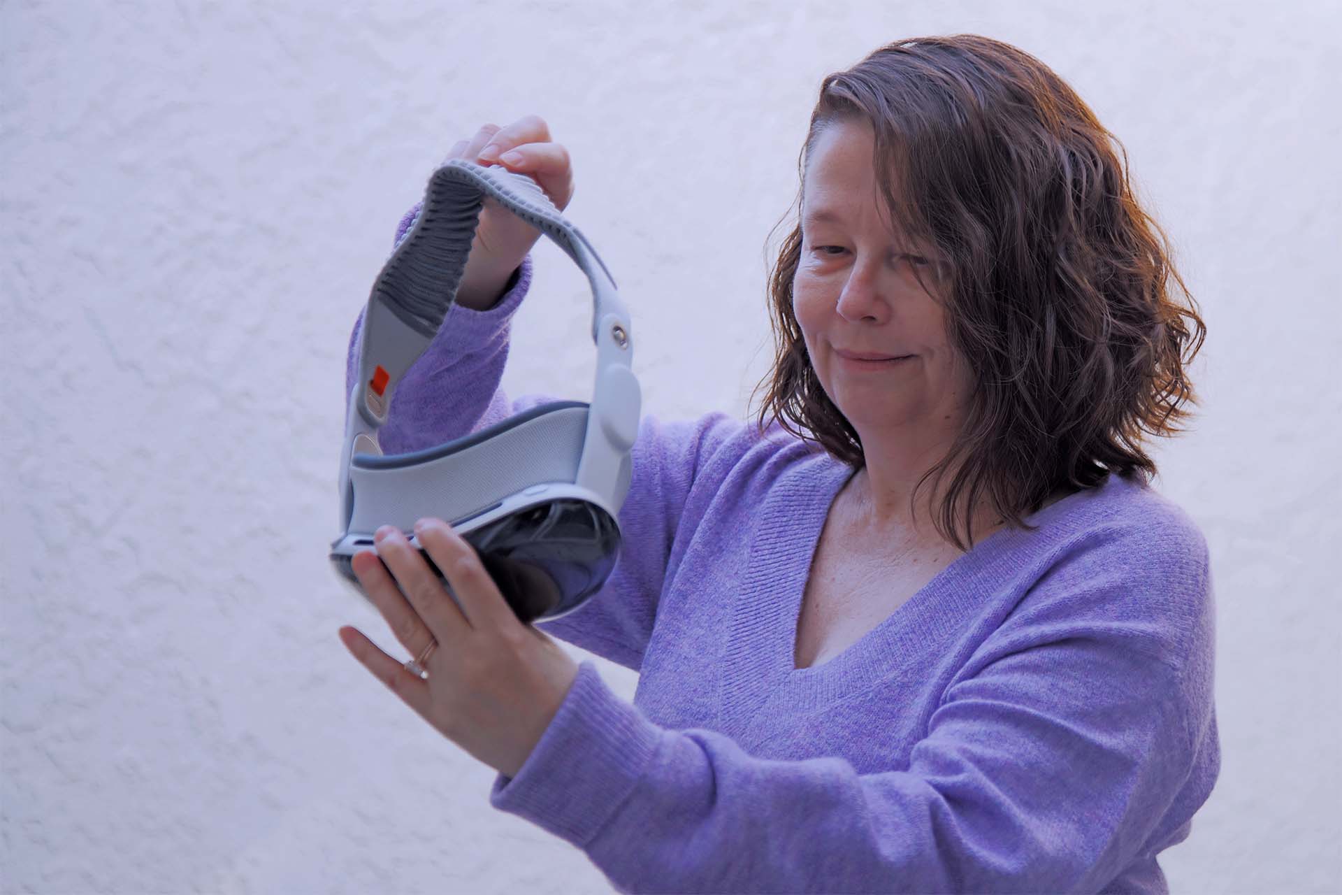 An employee using an Apple Vision Pro